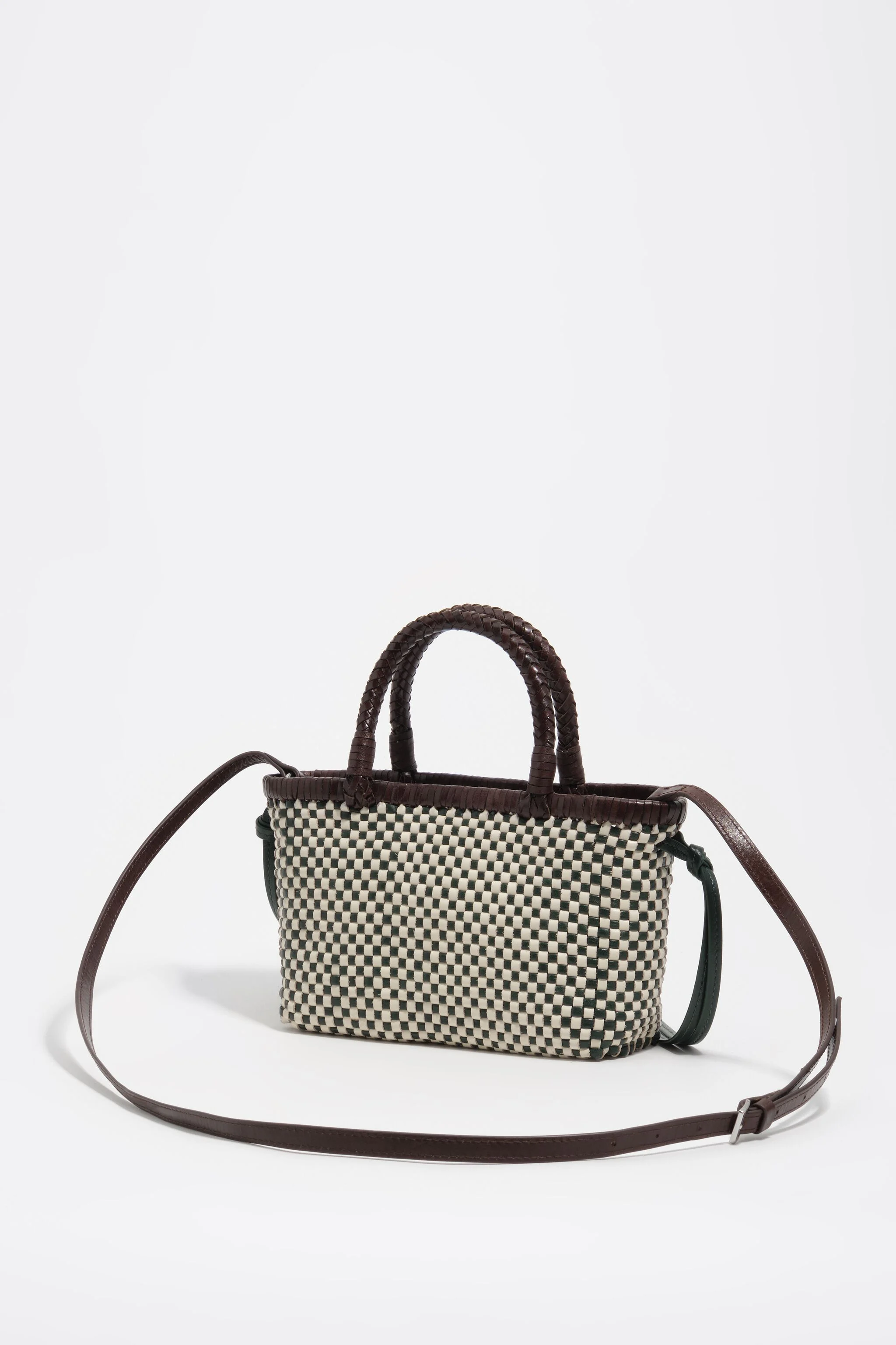 Bolsa mini de couro trançado verde-escuro