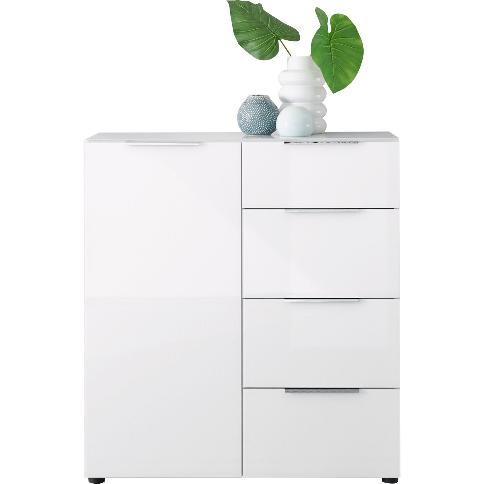 Kommode Santo, Spanplatte Glas weiss, 90 x 99 x 40 cm