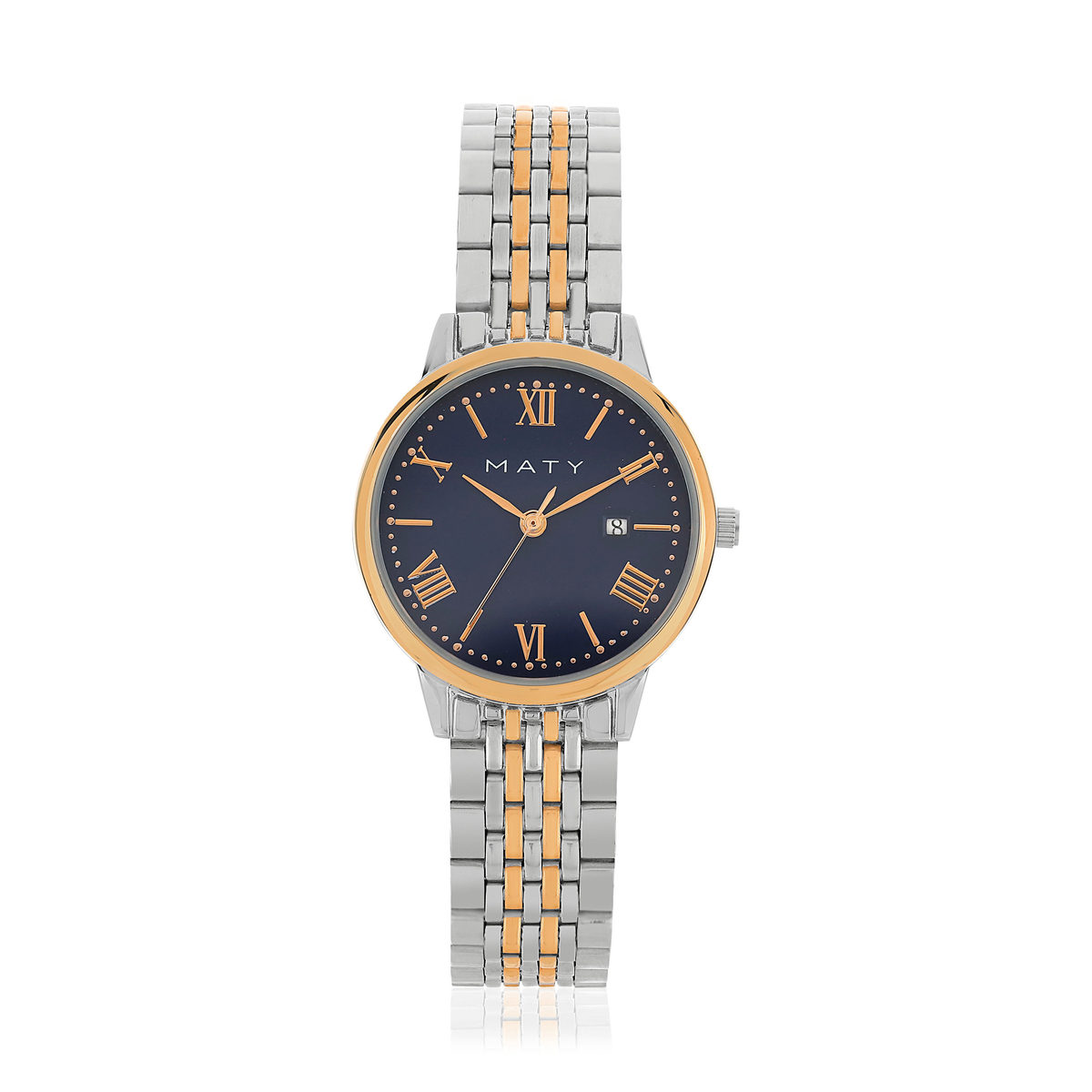Montre femme chromée bracelet bicolore métal et doré rose