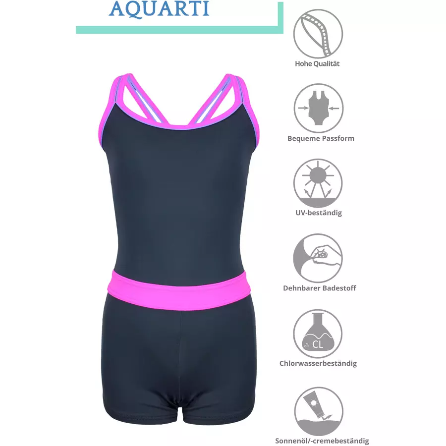 Aquarti Mädchen Badeanzug mit Bein Racerback pink