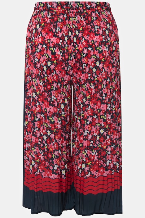 7/8-Plissee-Hose Mary, Blüten, weites Bein, Elastikbund