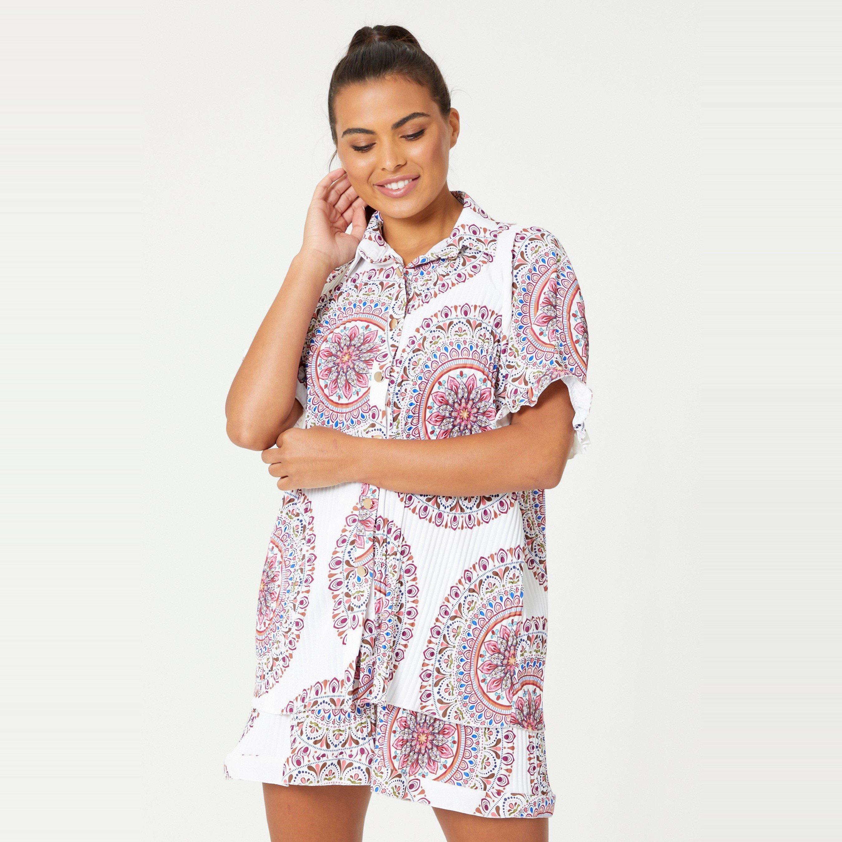 Be You BY Pleated Print Shirt and Short Co Ord Set Womens
