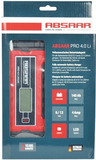 Absaar - Smartlader PRO 4.0 - Acculader - 6/12V - Lithium - 4A