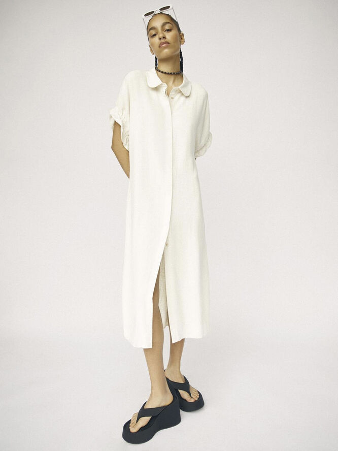 Object OBJSANNE TIANA S/S DRESS NOOS Sandshell