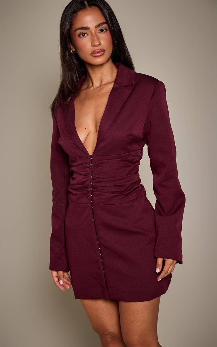 Prune Robe Blazer Ajustée Tissée À Agrafes