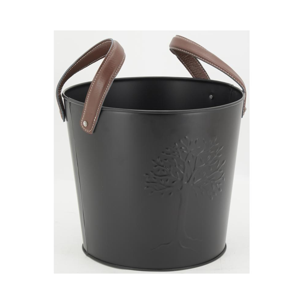 Seaux en métal noir et cuir (lot de 2)