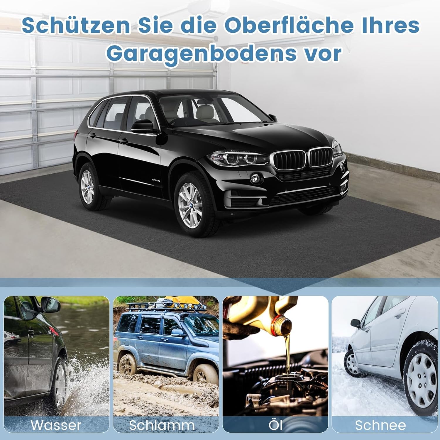 COSTWAY Garage Bodenmatte, 600 x 220 cm Auto Ölauffangmatte, Ölmatte rutschfest & wasserdicht & wiederverwendbar, Garagenmatte Antirutschmatte mit doppelseitigem Klebeband für Werkstatt, Garage