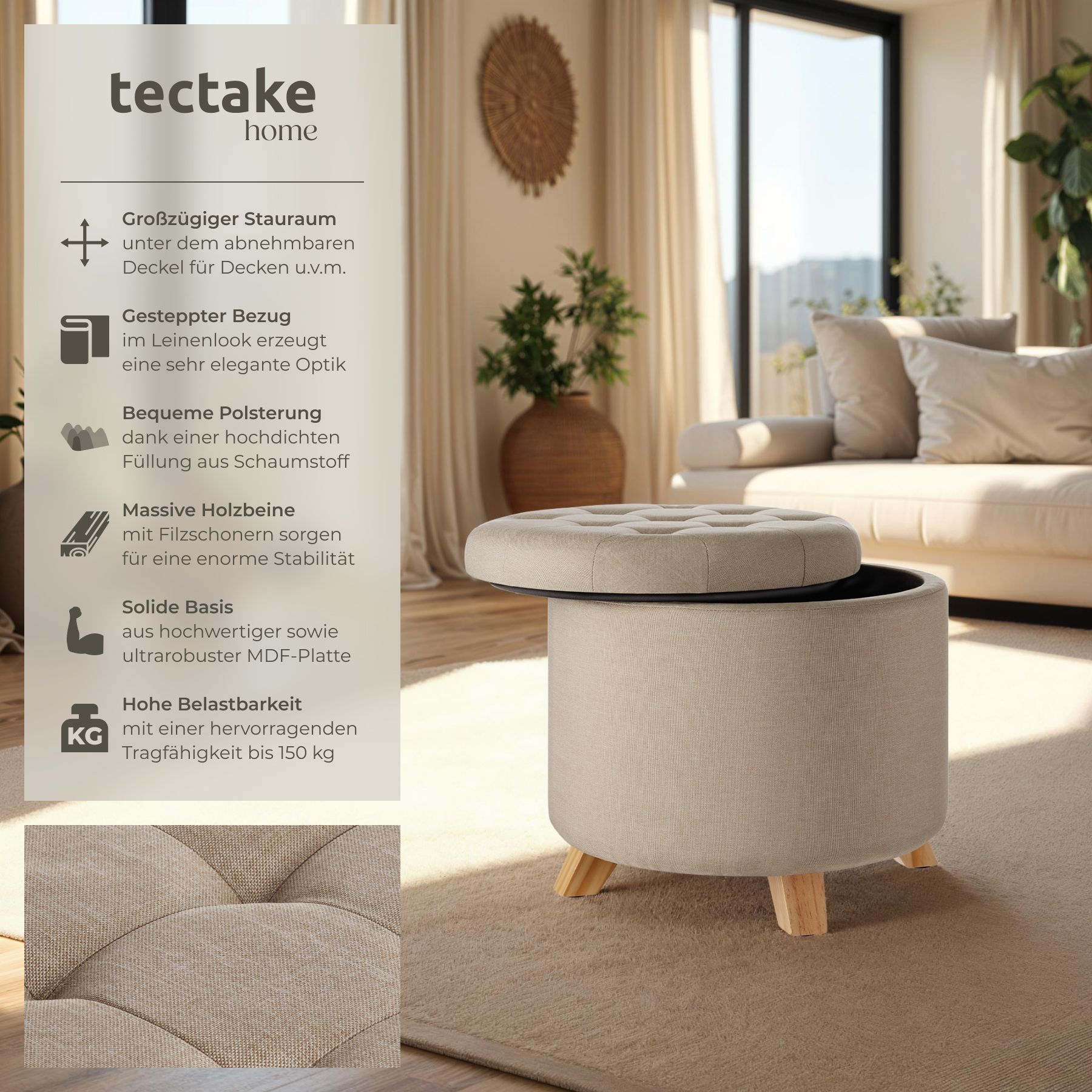 Sitzhocker mit Stauraum Suna