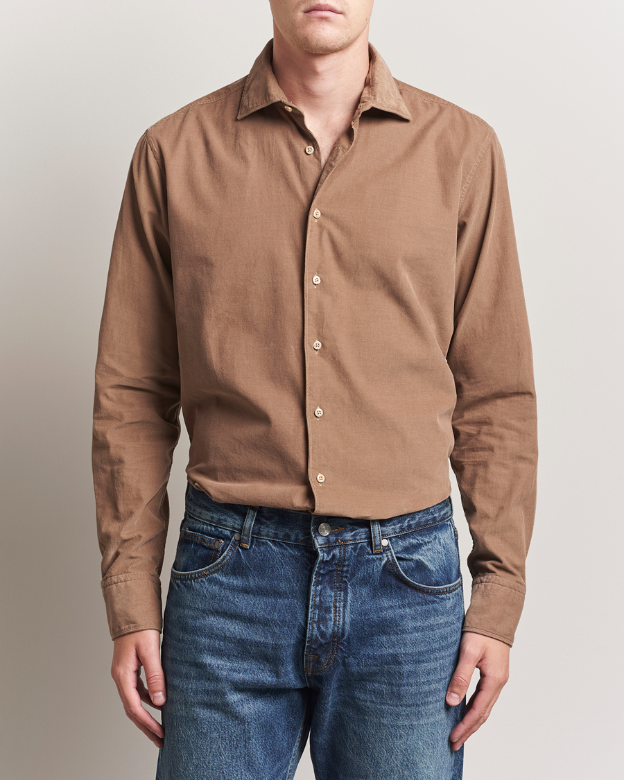 Stenströms Regular Fit Cut Away Cord Shirt Brown