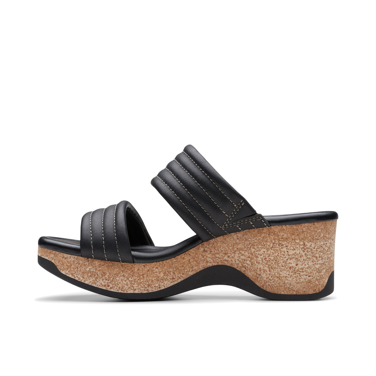 CLARKS-Chelseah_pth-Sandales à glissière à double bride - Talon compensé - Noir