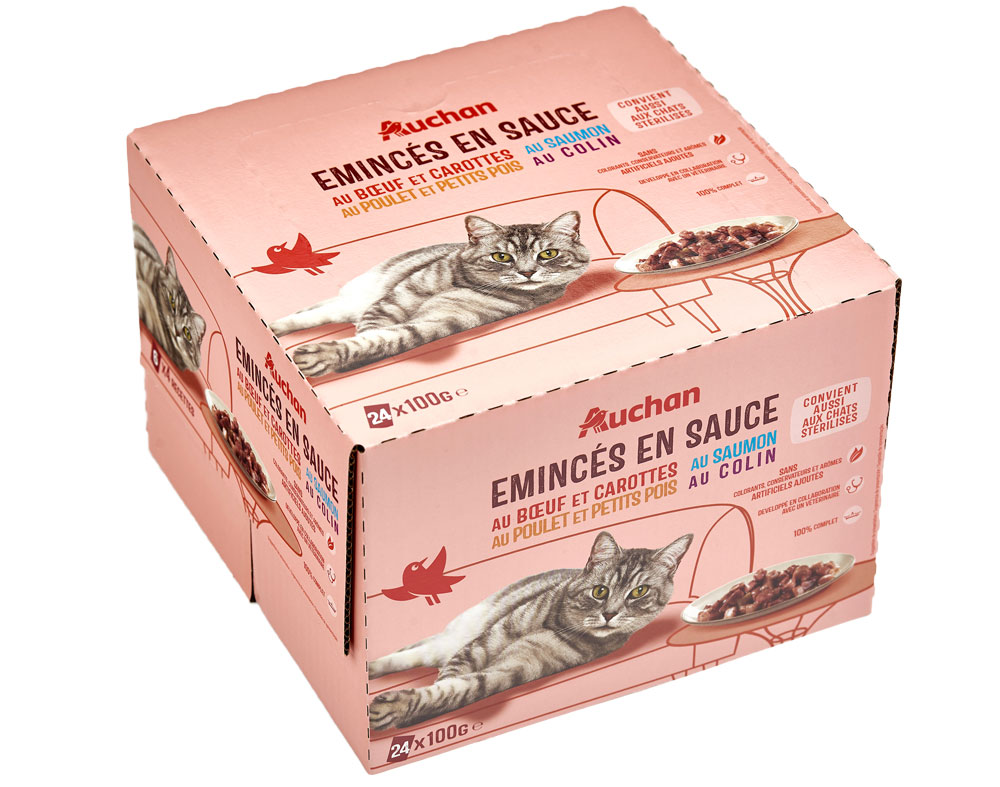 COMIDA HÚMIDA PARA GATO AUCHAN SAQUETAS PEDAÇOS EM MOLHO MIX 24X100G