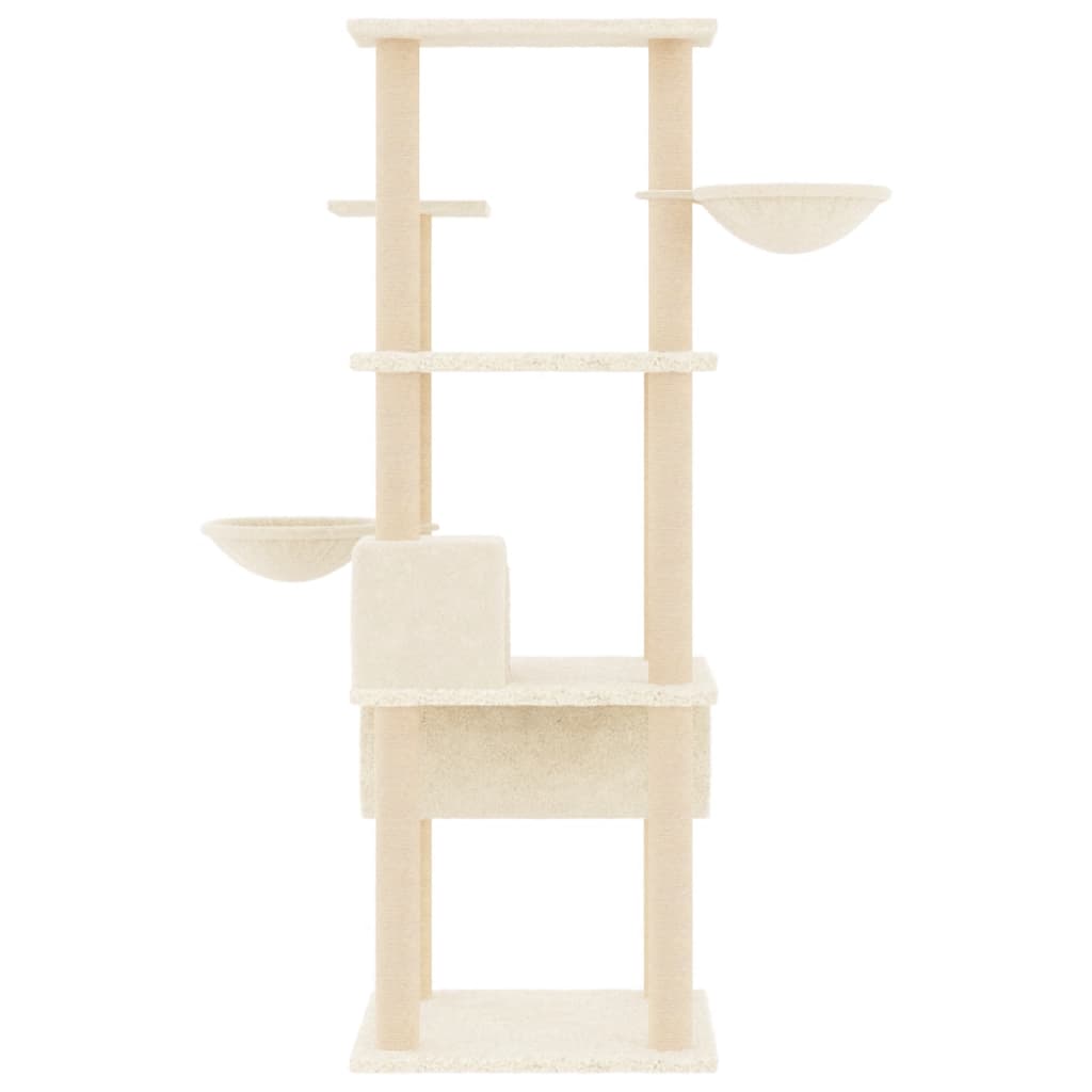arranhador para gatos vidaXL com postes de sisal, cor creme, 141 cm