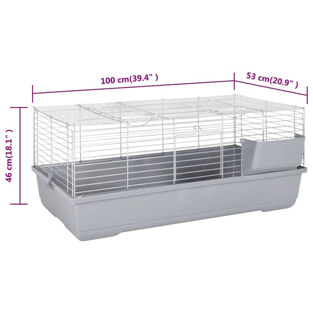 Cage pour petits animaux gris 100x53x46 cm pp et métal