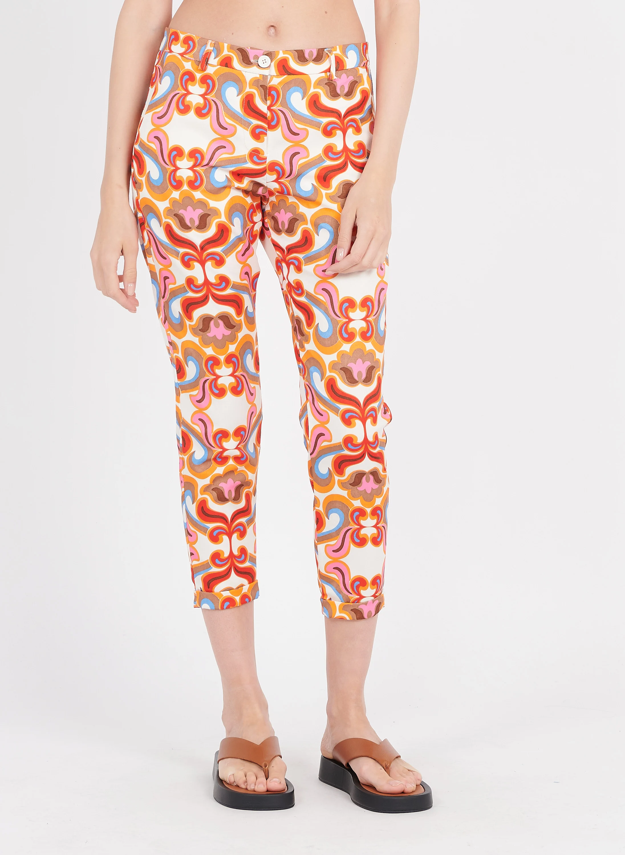 Pantalon carotte imprimé| Orange