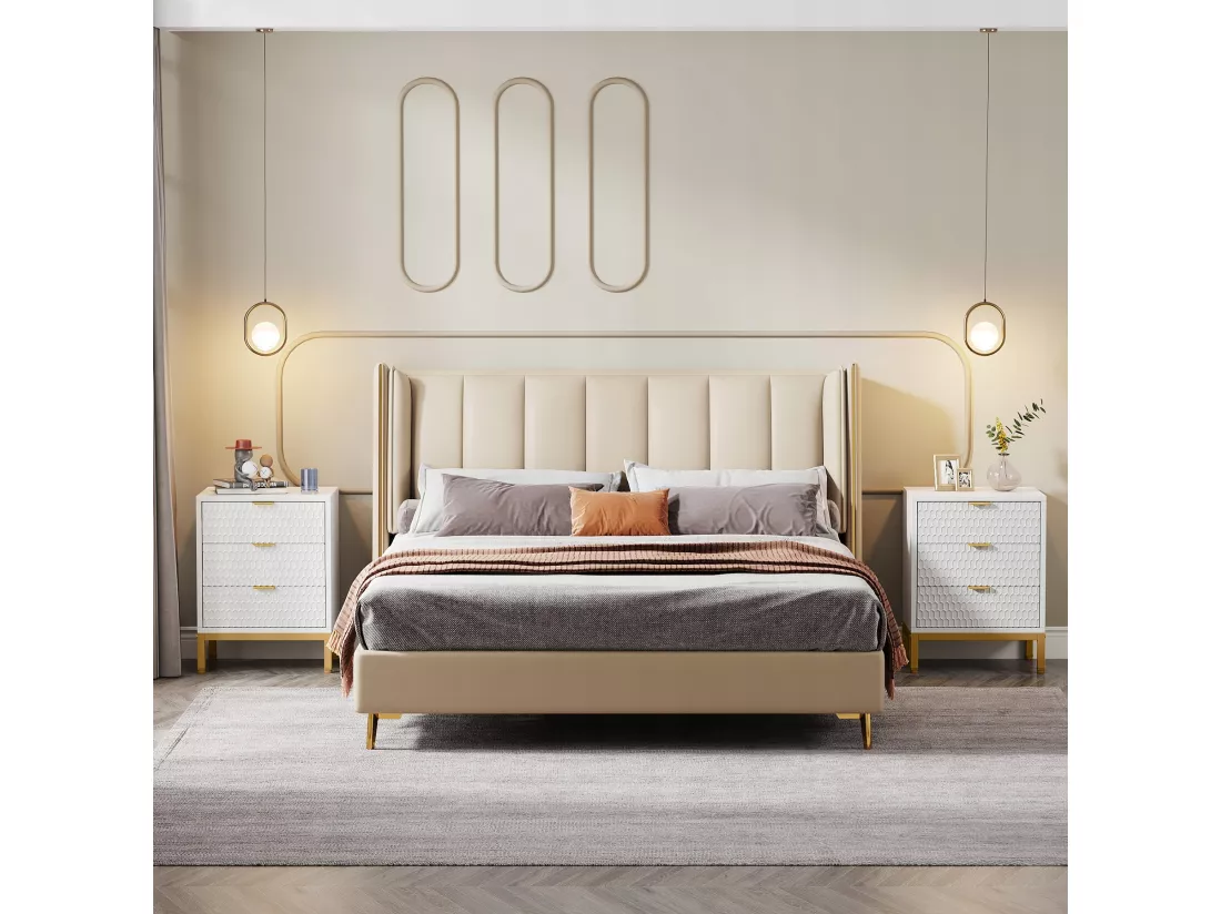 Tribesigns Table de Chevet Moderne de 65,5 cm de Haut avec 3 tiroirs, Table d'appoint contemporaine avec Rangement pour Chambre à Coucher, Salon, Blanc et doré