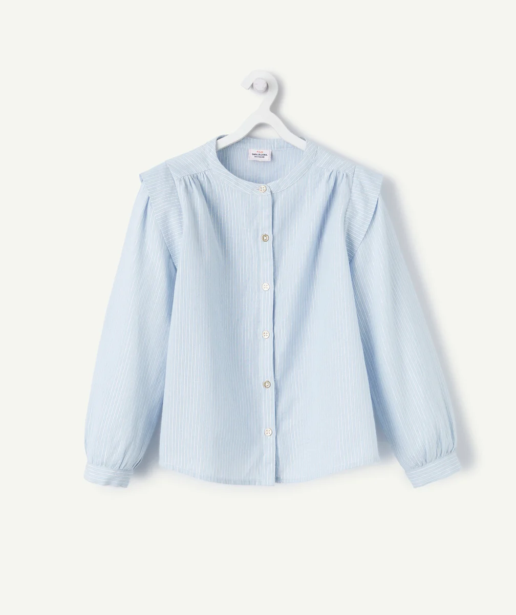 CHEMISE MANCHES LONGUES FILLE BLEUE À RAYURES AVEC DÉTAILS PAILLETÉS