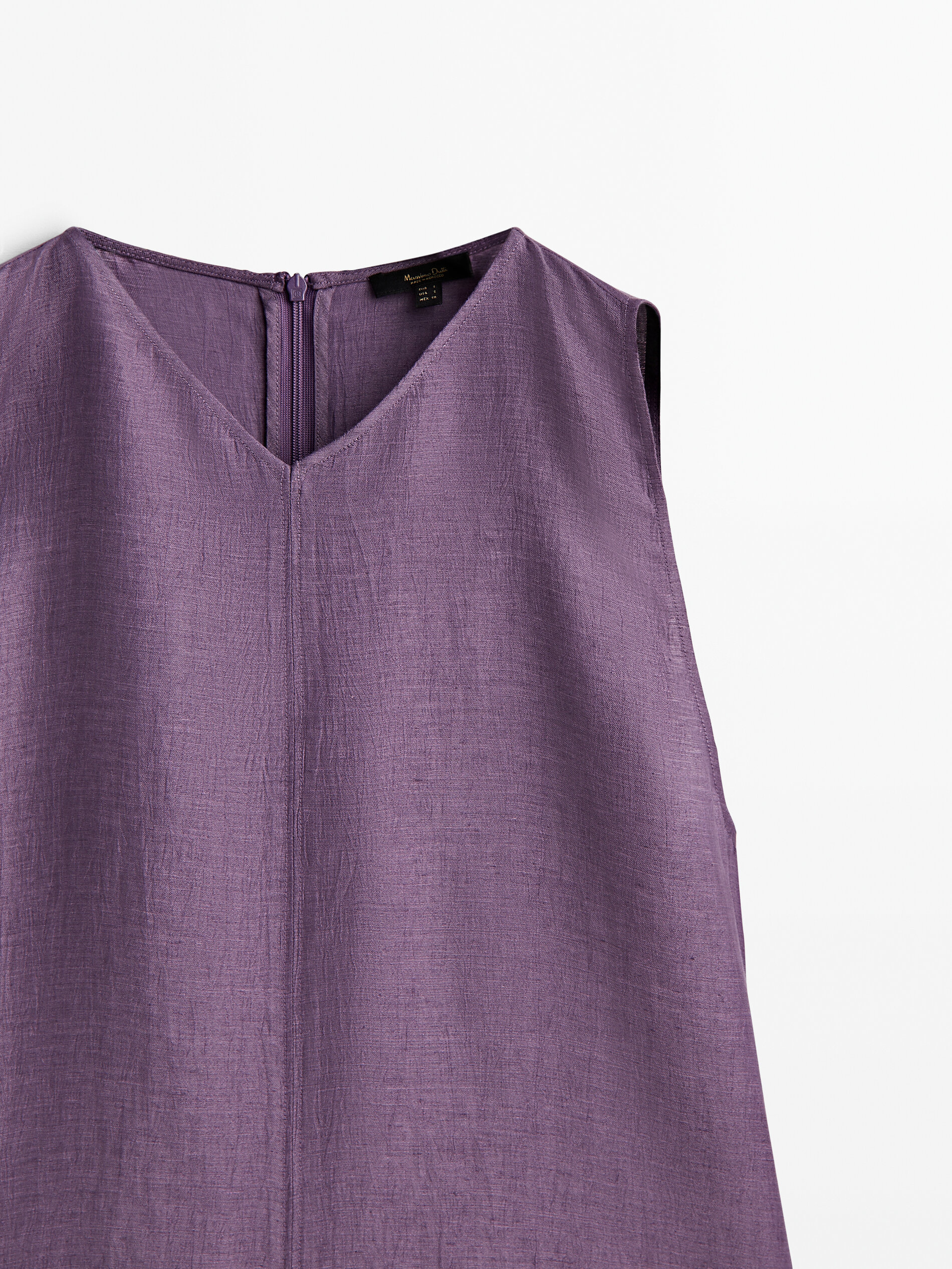 Vestido de linho misto com gola pontiaguda - ROXO
