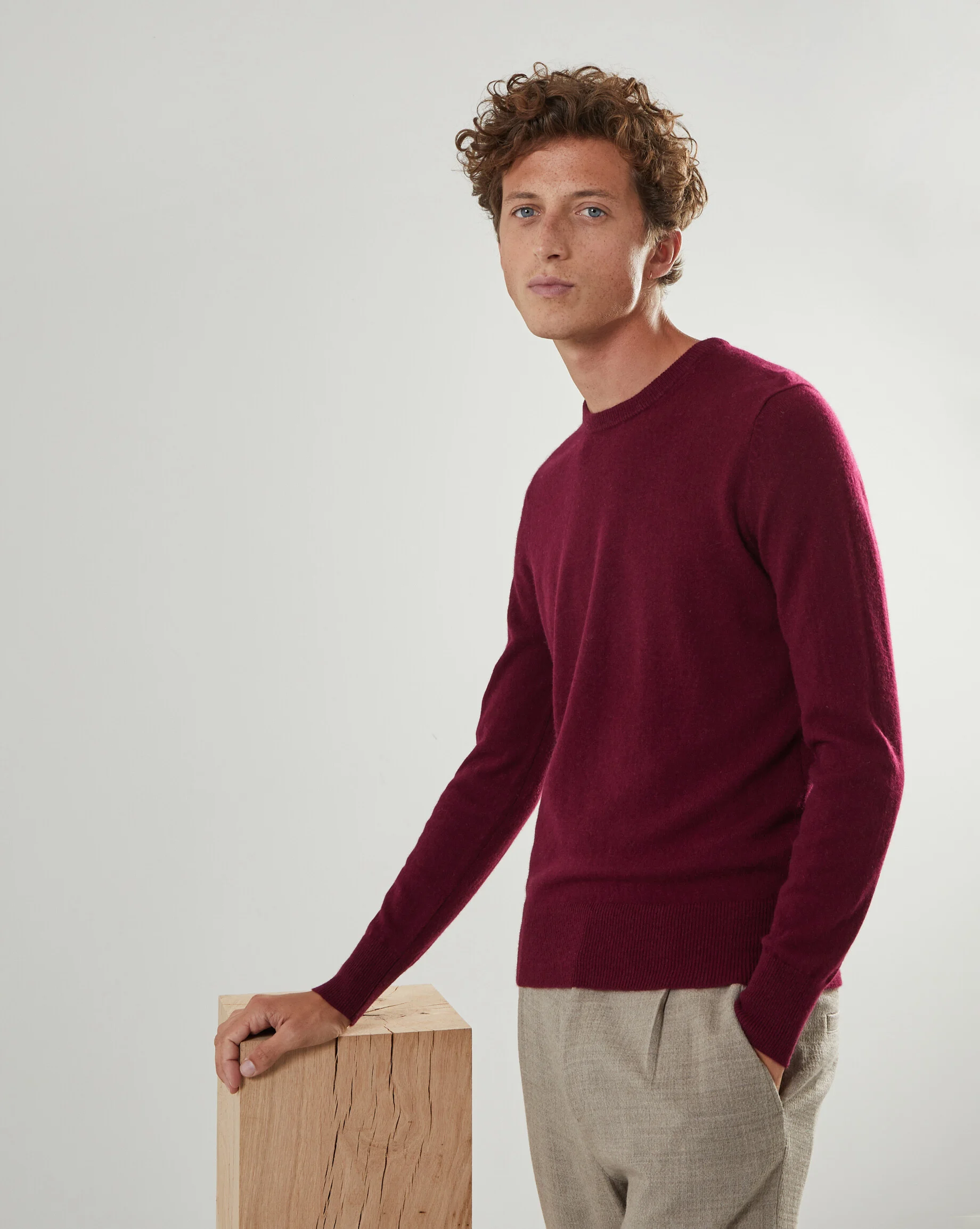 Pull homme col rond en cachemire 2 fils | Rouge
