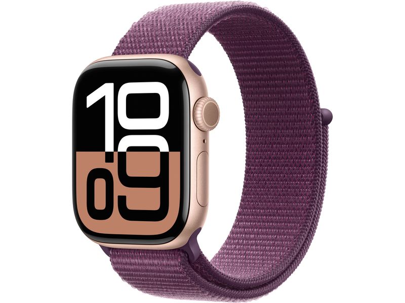 Apple Watch Series 10 42 mm LTE Alu Roségold Loop Plum Eine glatte Zehn