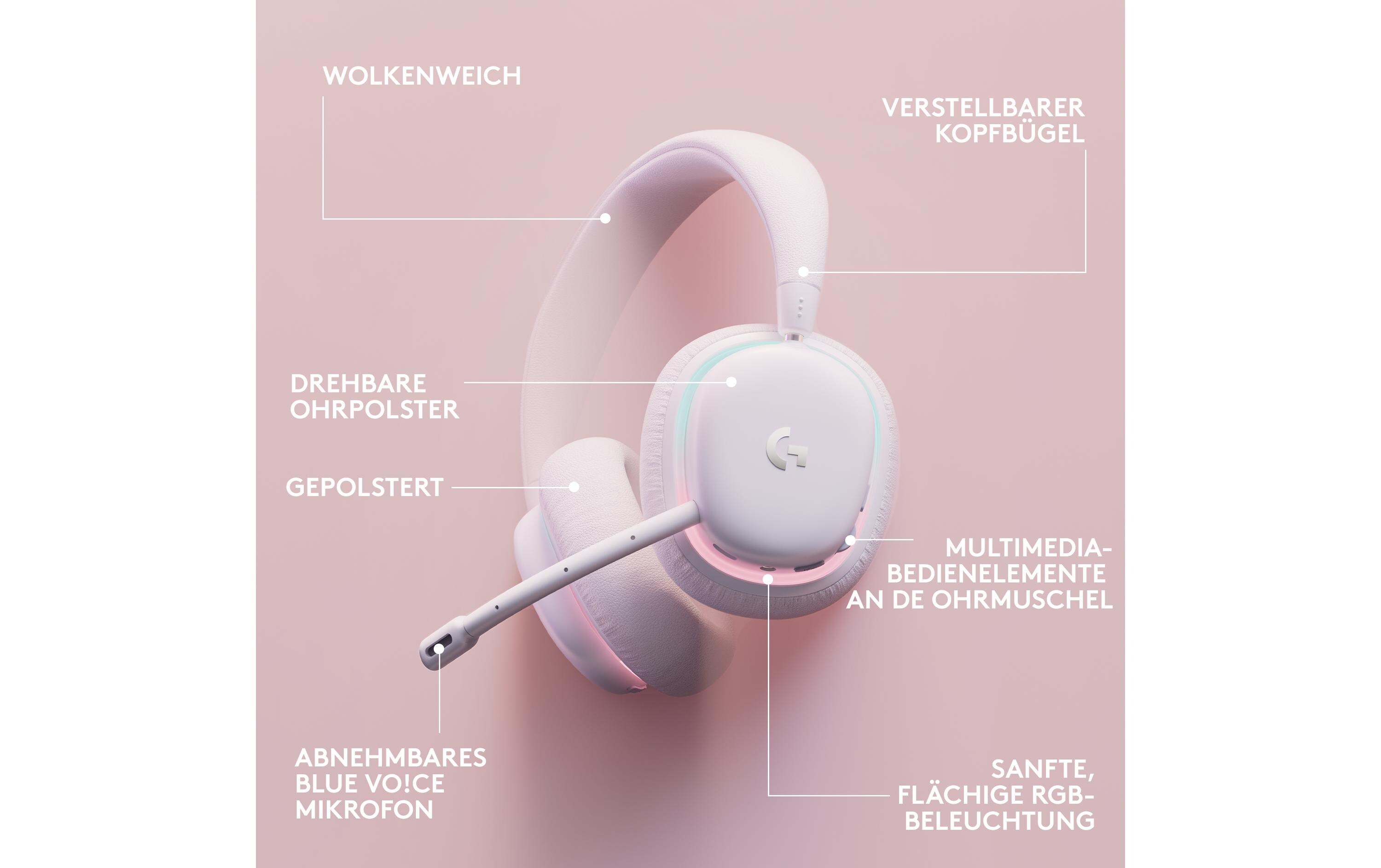 Headset G735 Weiss<br>Kabelloses Gaming-Headset mit Lightspeed-Empfänger und dezenter RGB-Beleuchtung