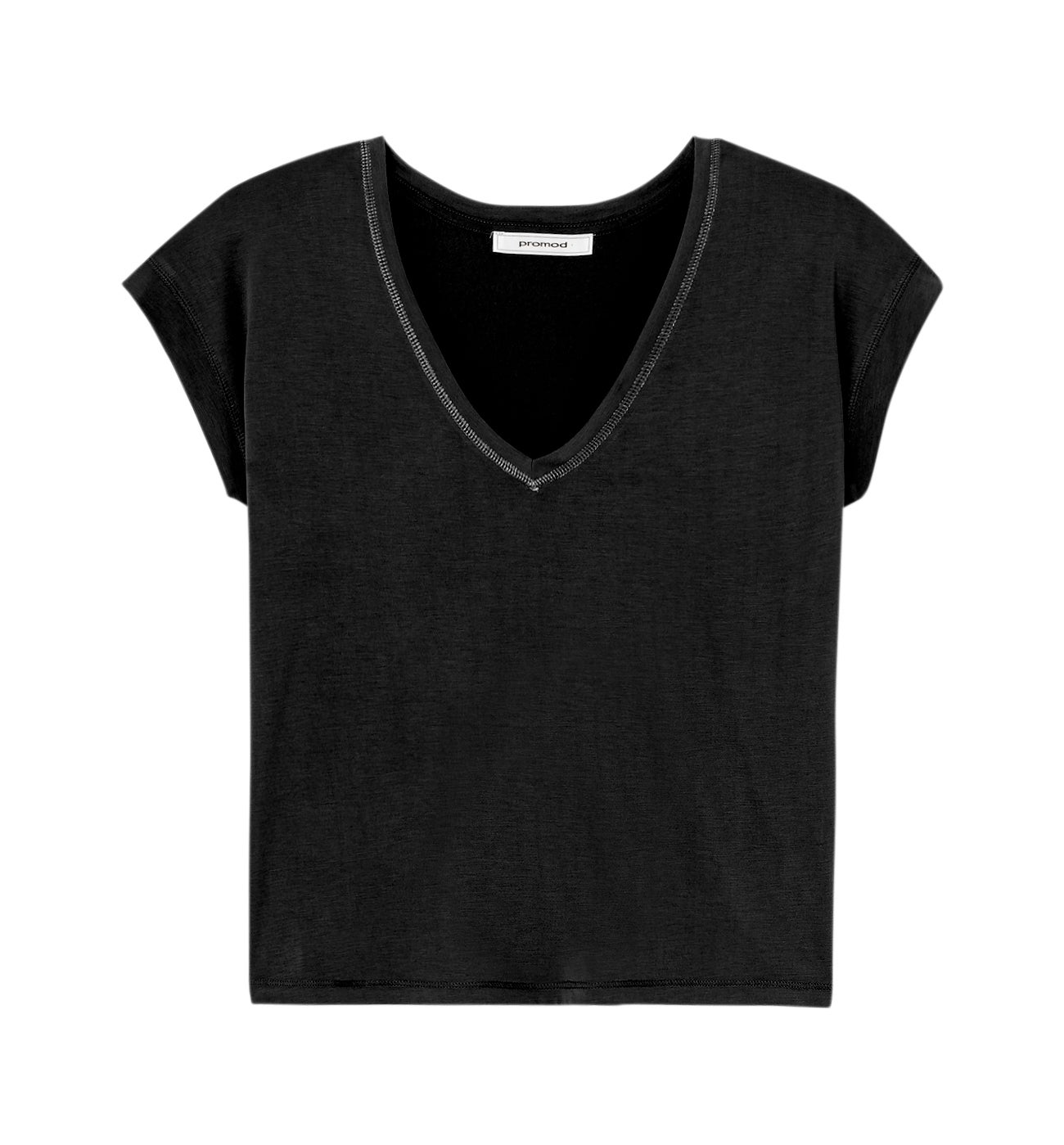 T-shirt col V Femme - Noir