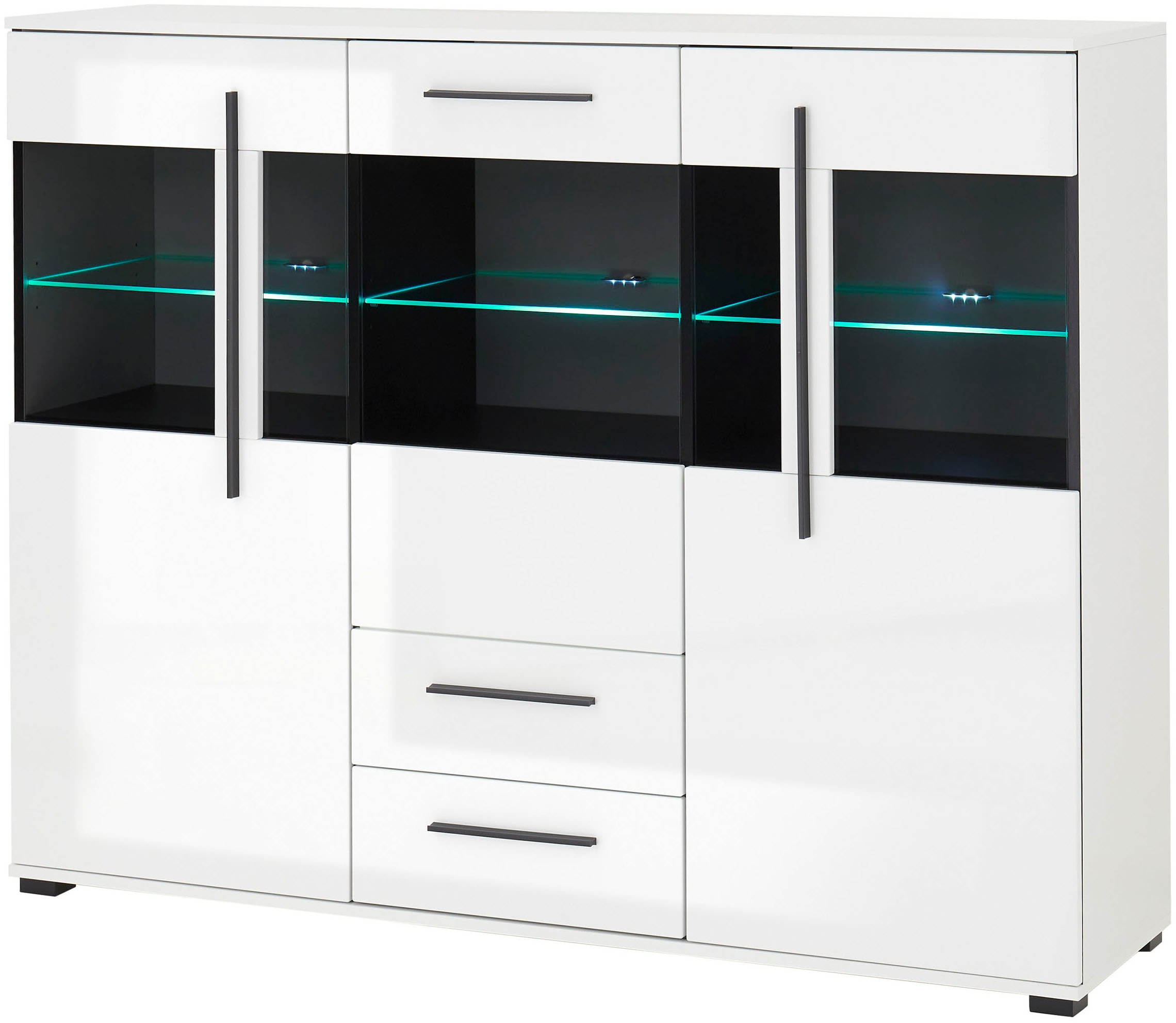 INOSIGN Highboard »Cantara, moderner Schrank, Vitrine in Eiche Dekor oder weiss« schwarze Stangengriffe, ausreichend Stauraum, vielseitig einsetzbar