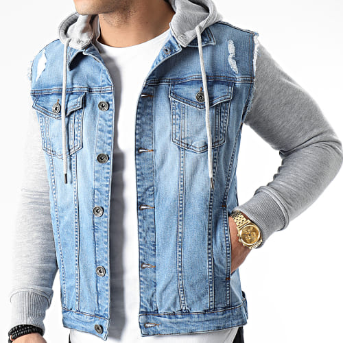Veste Jean A Capuche 1459 Bleu Denim Gris