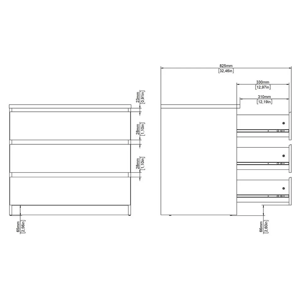 Ladekast Naia 3 lades - eikenkleur - 70,1x77x50 cm