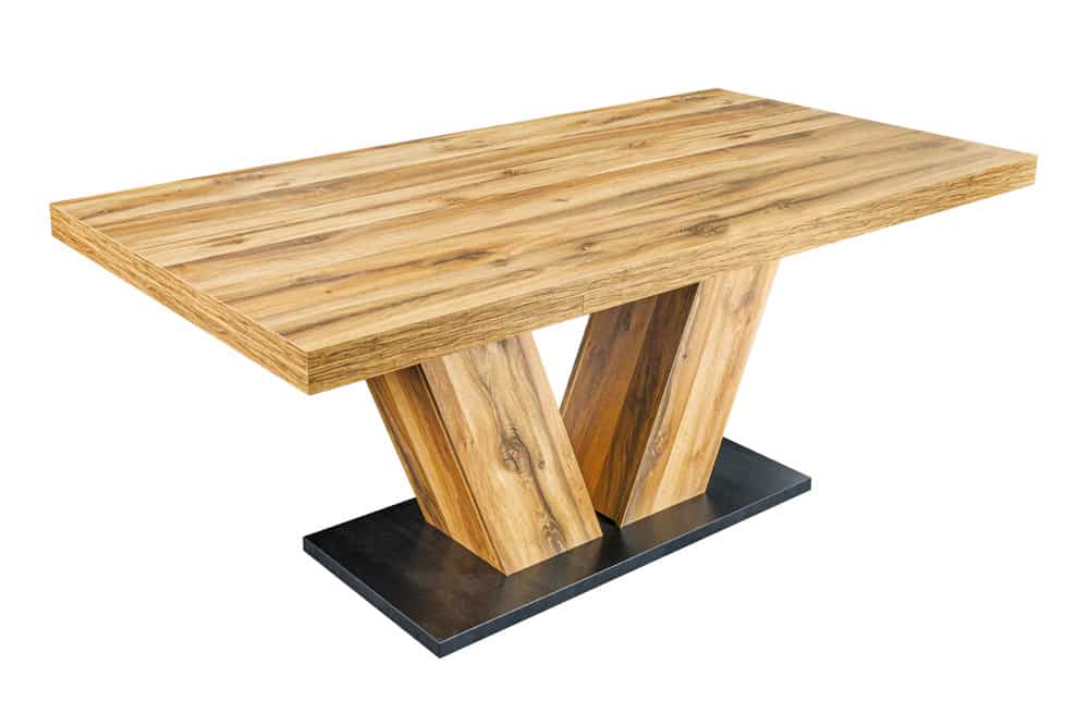 Ausziehbarer Esstisch MONTREAL 180-280cm natur Plankeneiche Holz-Design V-Gestell