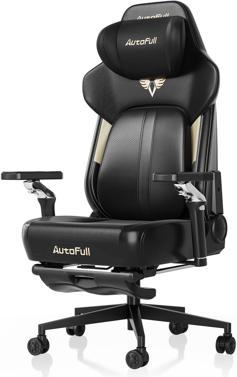 AutoFull M6 Ultra 2.0 Gaming Stuhl mit Massagefunktion | Gaming Chiar Ergonomisch – Weltweit Erster mit Belüftung & Heizung, 720°-Armlehnen, Kopfkissen und Fußstütze | für Gaming & Büro (Schwarz)