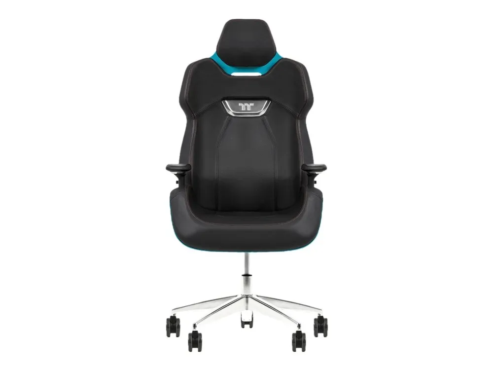 Thermaltake ARGENT E700 - Stol - ergonomisk - høj ryg - armstøtter - T-formet - vippe - drejeled - aluminiumlegering, perforeret læder, højdensistets støbt skum - sort, Oceanblå