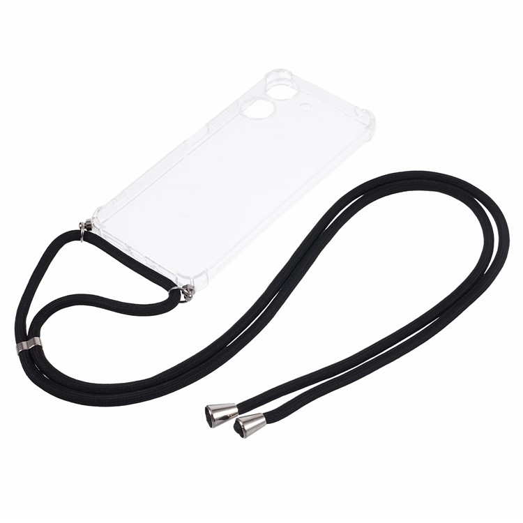 Xiaomi Redmi 13C / Poco C65 Necklace Gummi Hülle Air Cushion Fallschutz   Handykette (140cm) - Schwarz / Silber