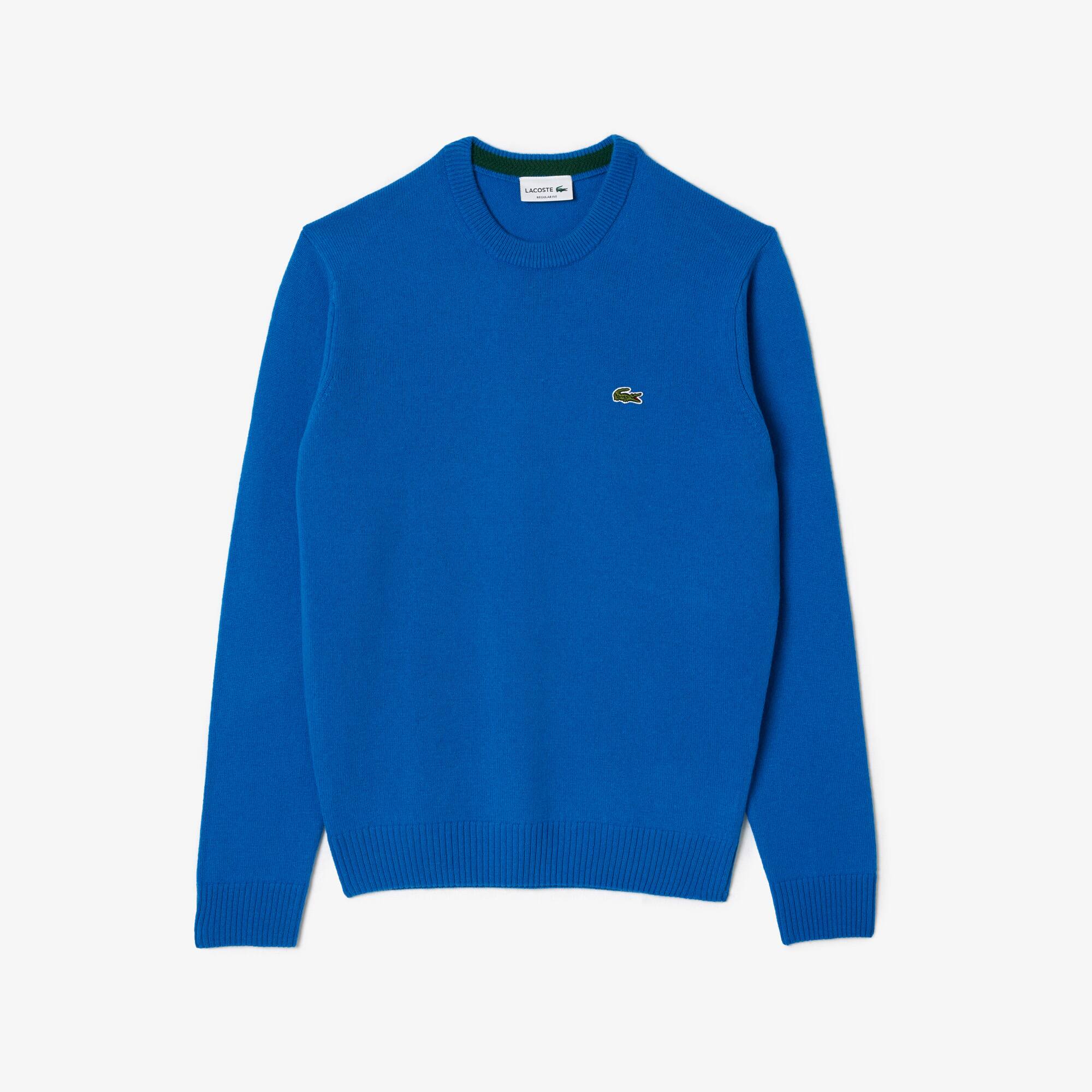 Pull à col rond en laine unie Pullovers - Bleu - Lacoste - Homme