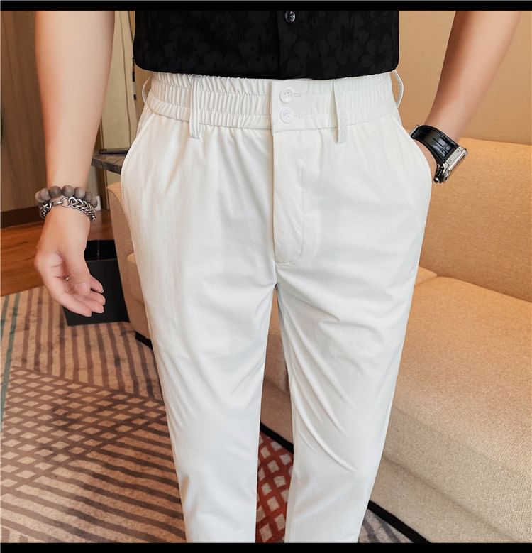 Lefitt - Effen cropped rechte broek met elastische taille