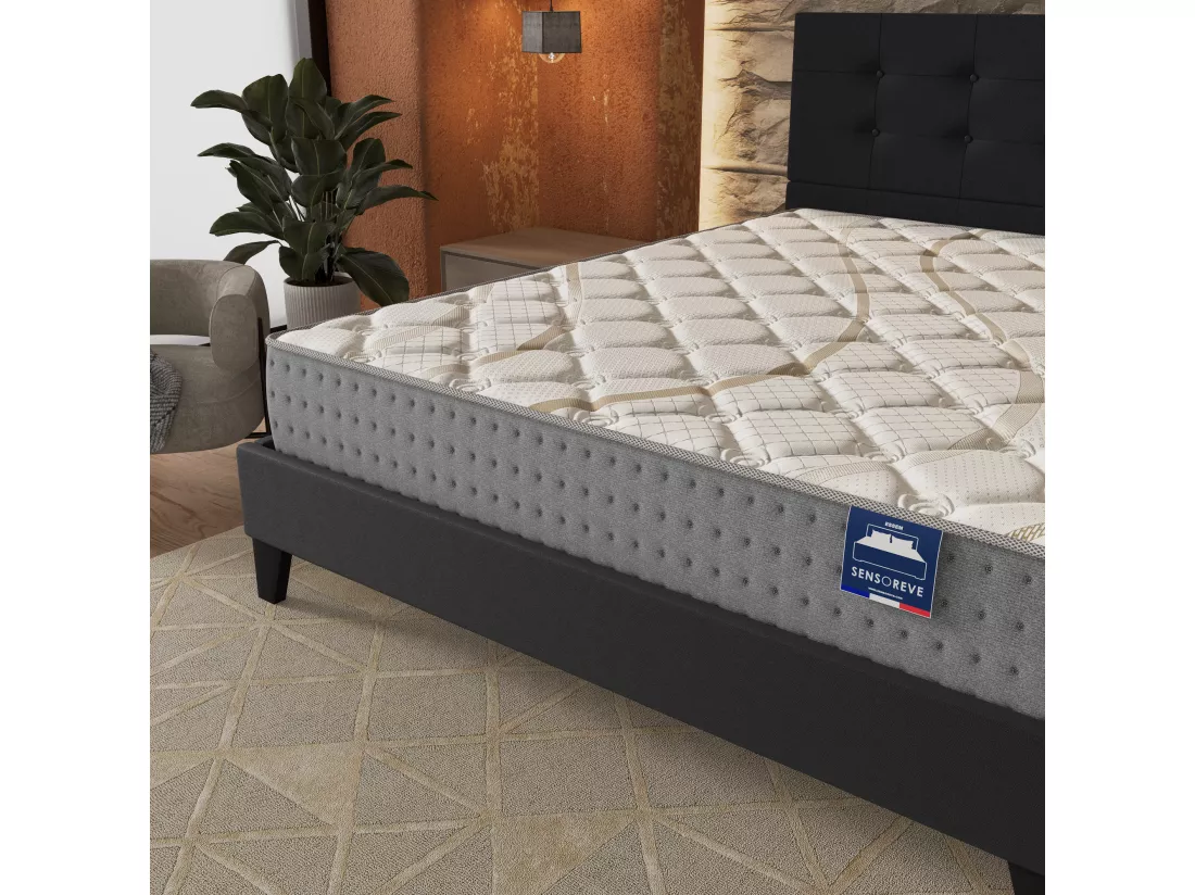 Ensemble Matelas + Lit Avec Tête De Lit 140x190 Cm, Essem 25cm D’épaisseur Mousse Haute Densité