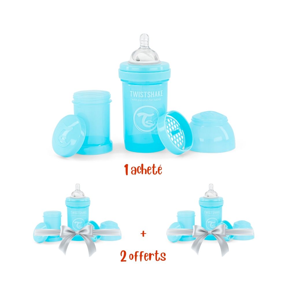 Biberon anti-colique 180 ml - Bleu Pastel - Ecru