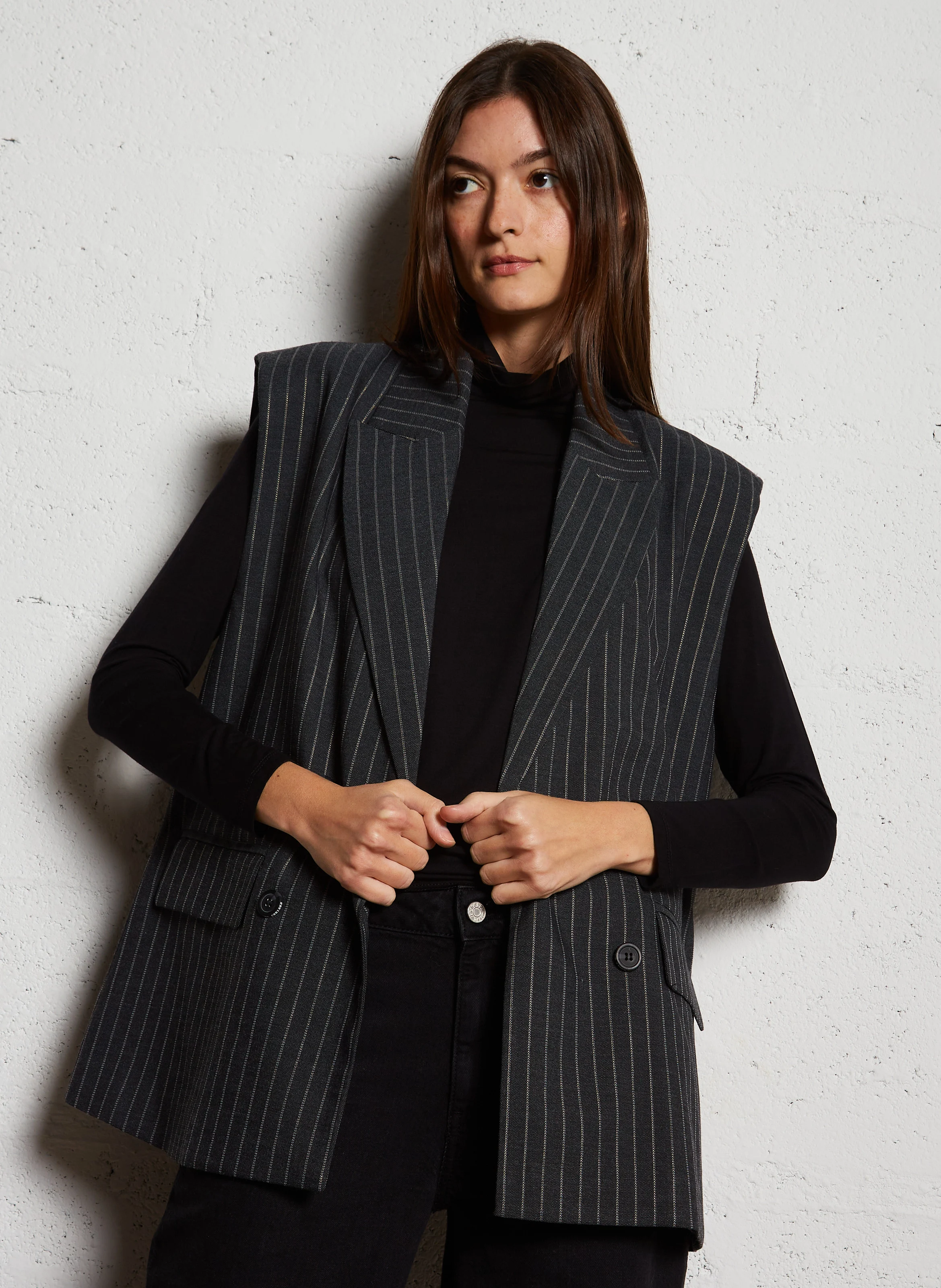 TILLIN - Veste ample sans manches rayée | Gris
