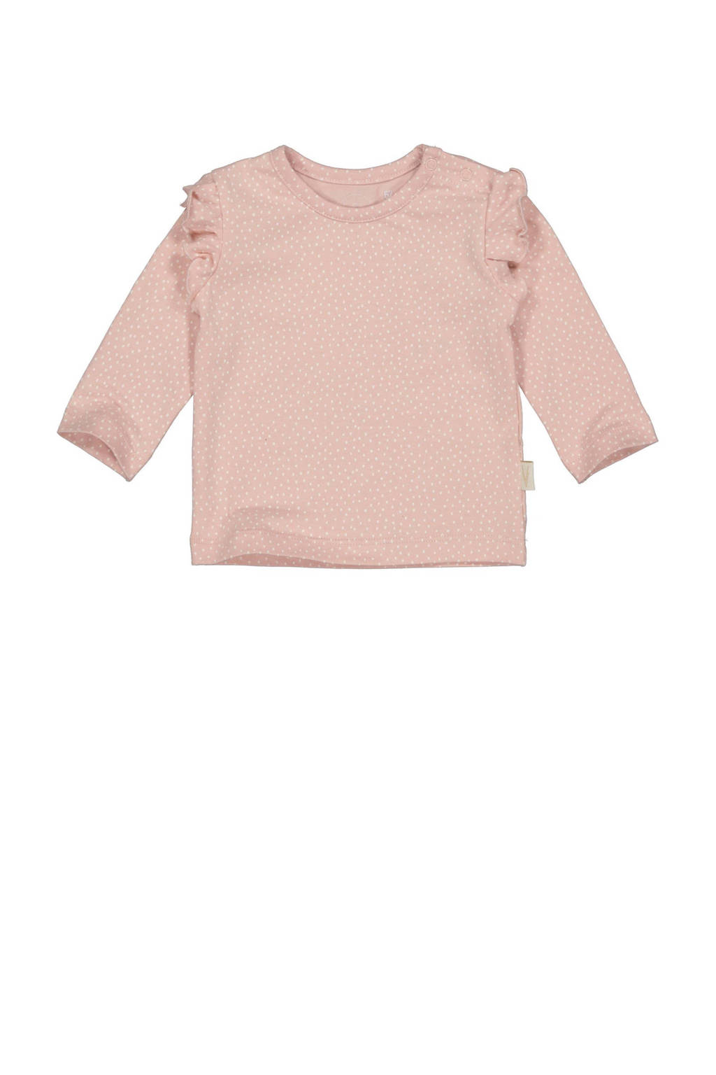 LEVV baby basic longsleeve LNINANOS met stippen en ruches zachtroze/wit