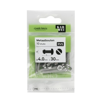 KARWEI metaalbout RVS 4x30 mm 10 stuks