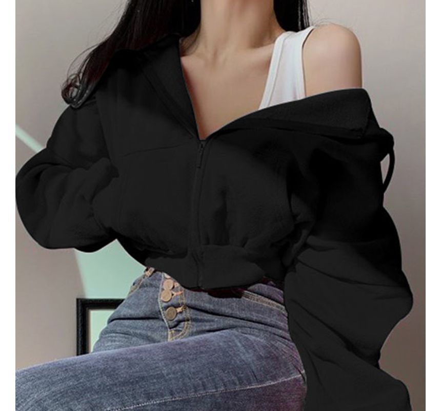 Coris - Effen cropped hoodie met rits