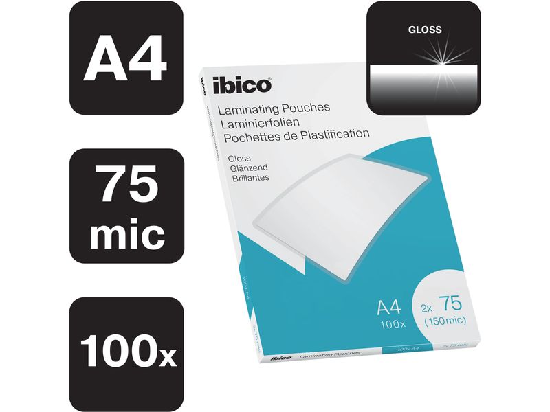 Ibico Laminierfolie Premium A4 75 µm, glänzend, 100 Stück Glänzende Premium Heisslaminierfolien