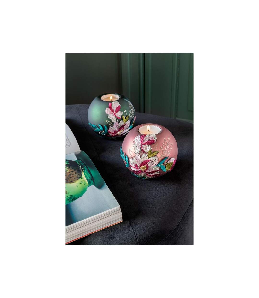 Paris Prix - Lot De 4 Photophores Design fleurs 10cm Rose