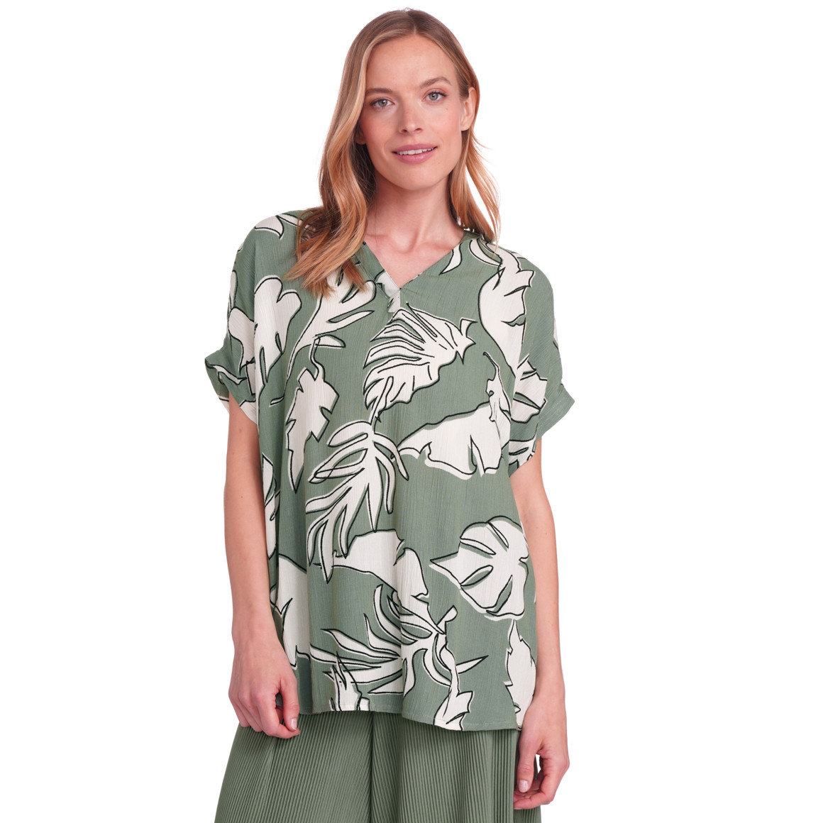 Gina Benotti Damen Bluse aus Viskose salbei / weiss