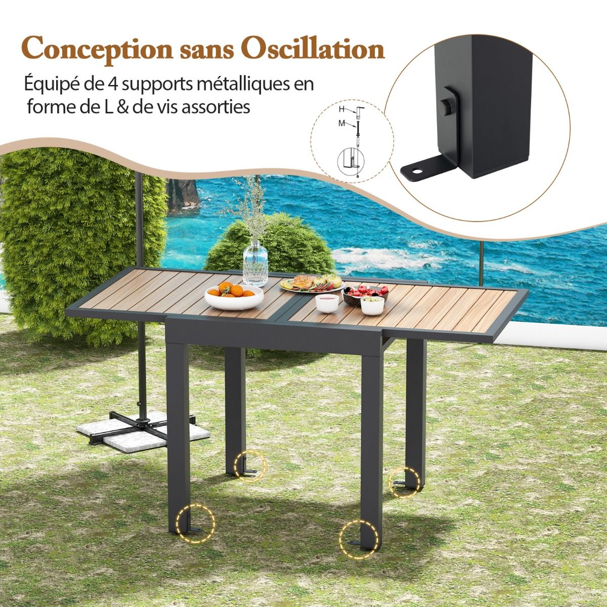 Table de Jardin Extensible en Aluminium Ajustable de 80 à 160 CM Table à Manger Extérieure Rectangulaire pour 4-6 Personnes Naturel - Lidl-Manfred