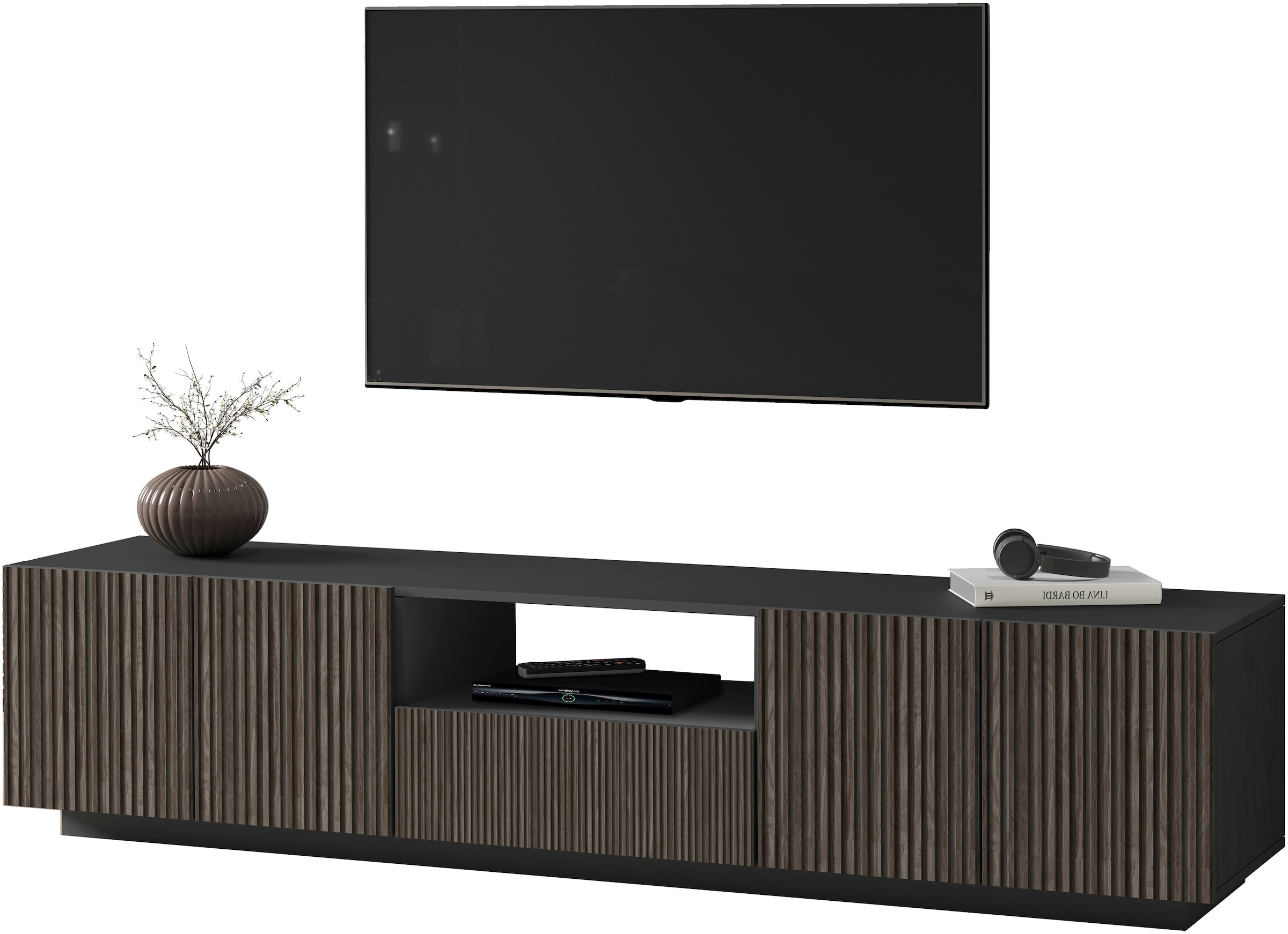 INOSIGN Lowboard »Vega,Lowboard,TV Board,TV Schrank,220 cm« mit 4 Türen und 1 Schublade,Fronten mit Rillen-Optik