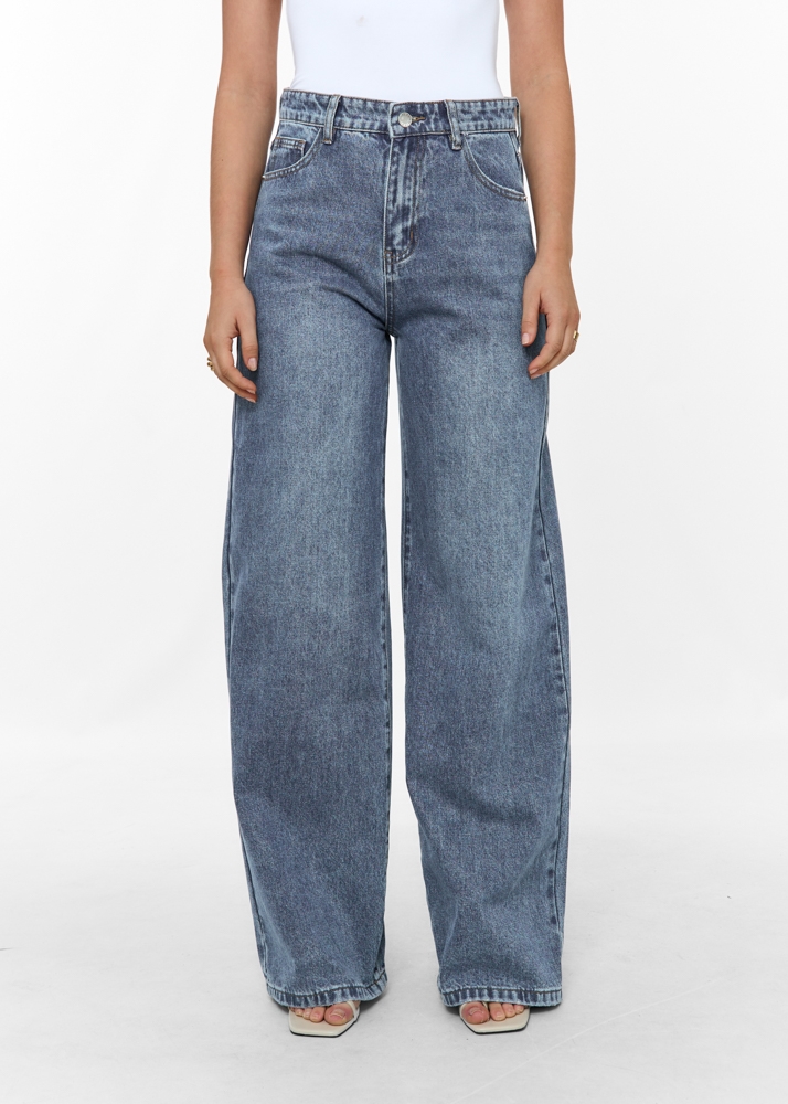 Wide leg classic jeans navy blauw