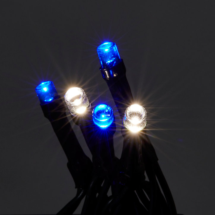 Guirlande lumineuse LED intérieure blanc froid/bleu câble vert 8 fonctions 20 m