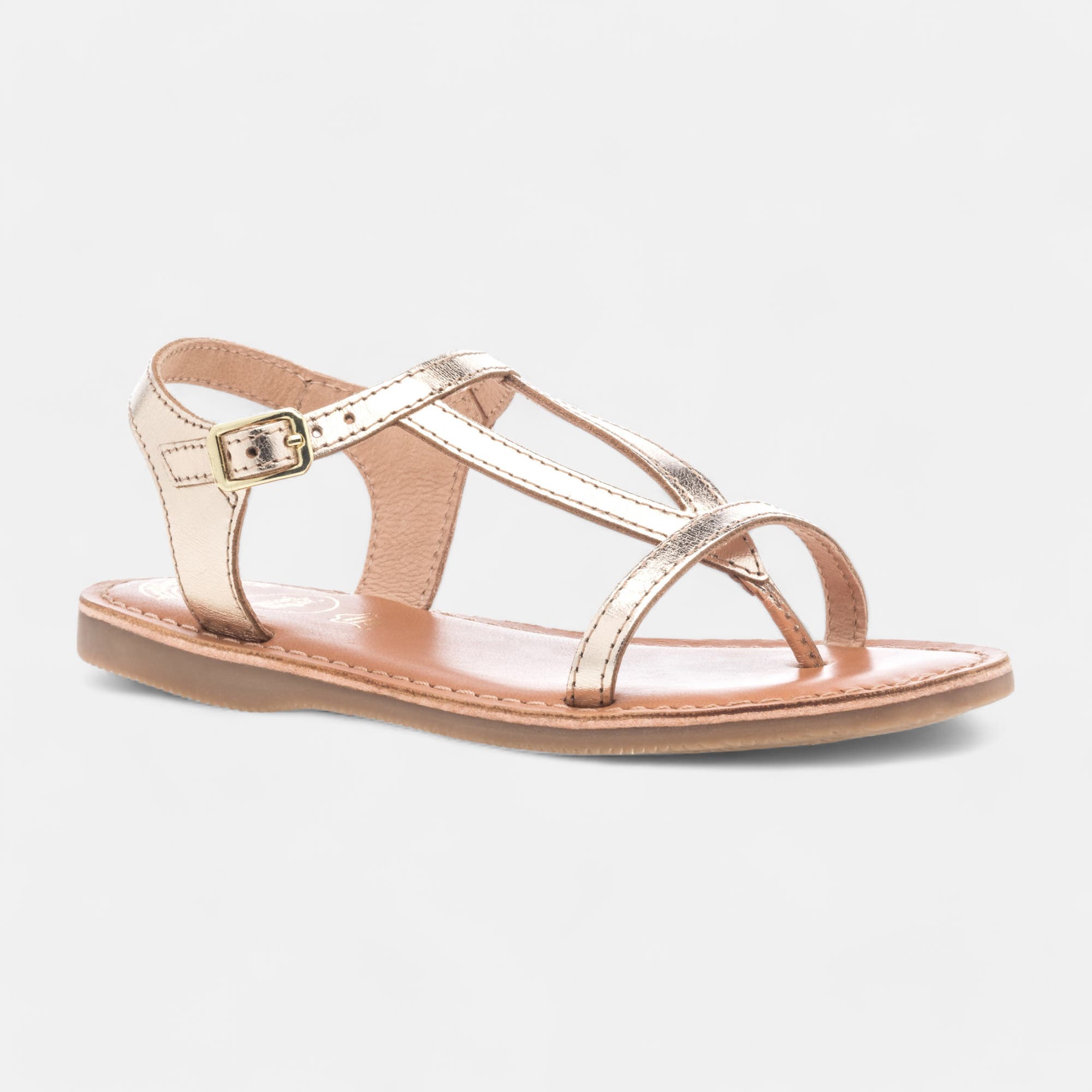 Nu-pieds Fille en cuir or