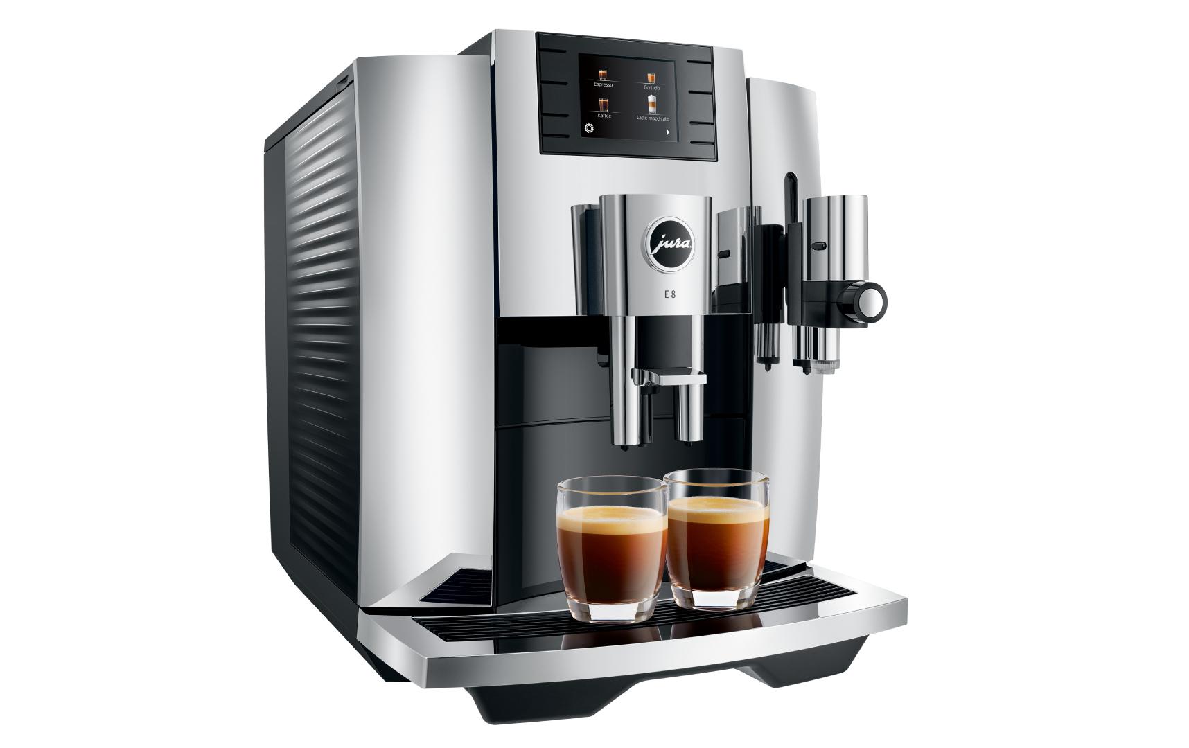 Kaffeevollautomat E8 Chrom (SB)<br>Zweitassen-Vollautomat mit «Extra Shot»-Zusatzfunktion