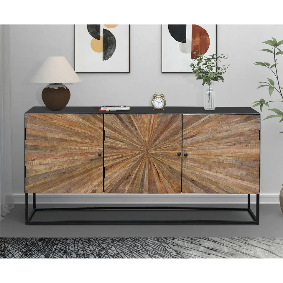 Madira - Dressoir met 3 deuren in mangohout / zwart metaal